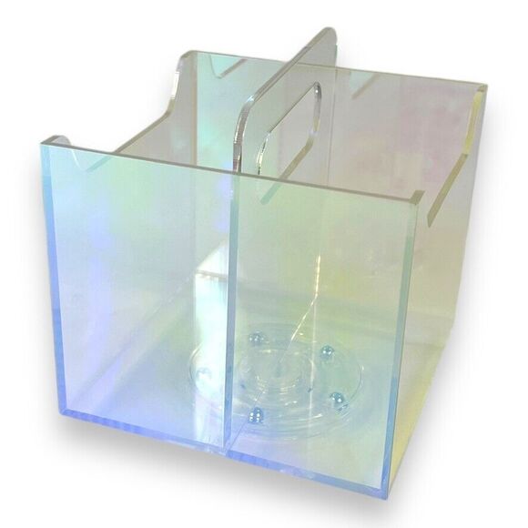 Clear Iridescent Rotating Desk Organizer Pen, Brush, Makeup, Remote Holder 5x5" - Picture 7 of 16
